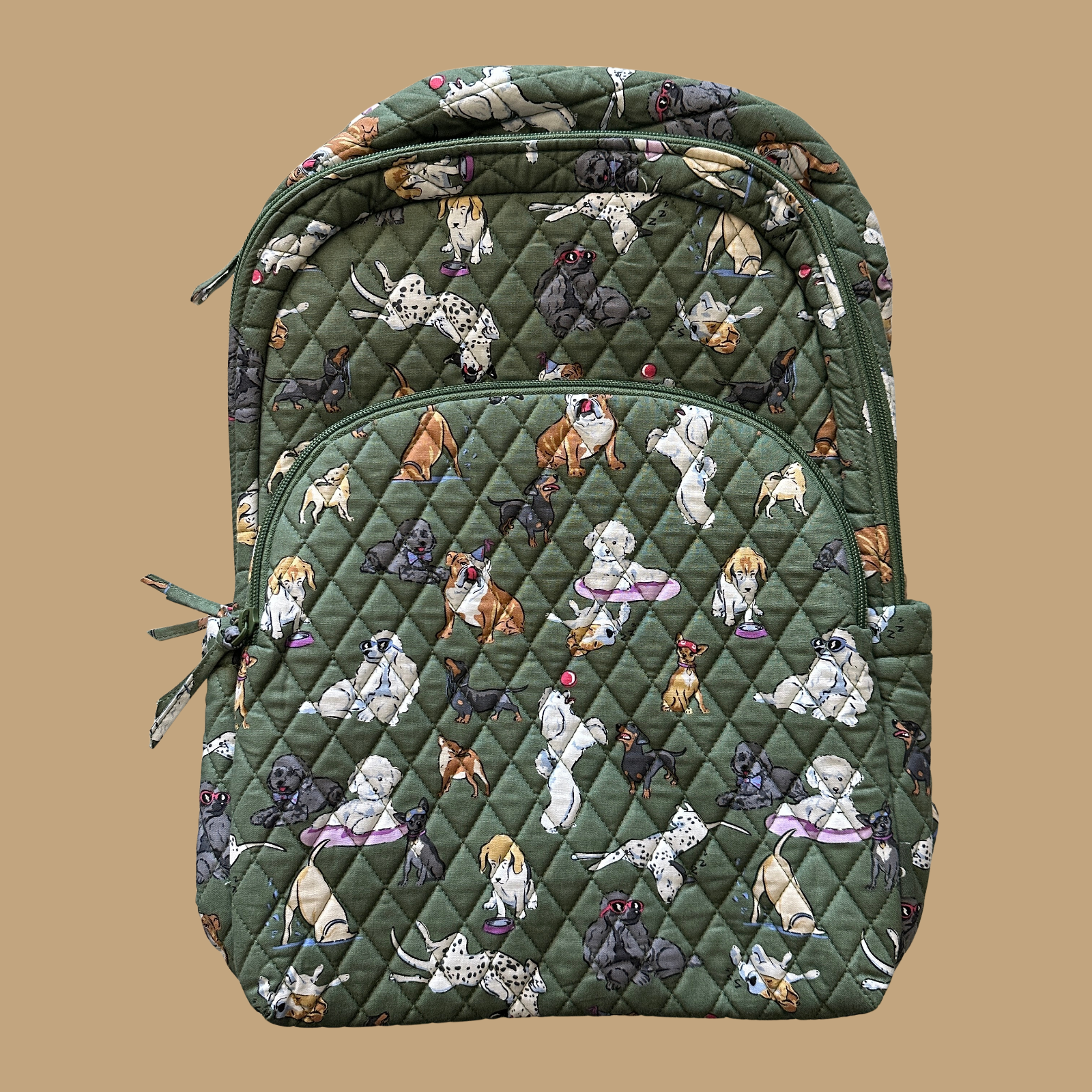 Vera Bradley Green Quilted Backpack With Dog Print